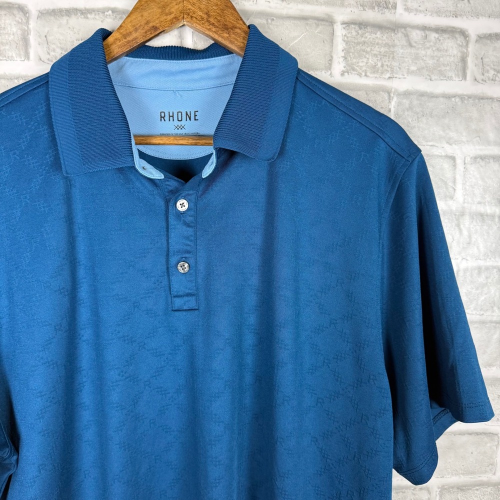 Rhone Mens XL Dark Blue Jacquard Logo Short Sleeve Performance Polo Shirt